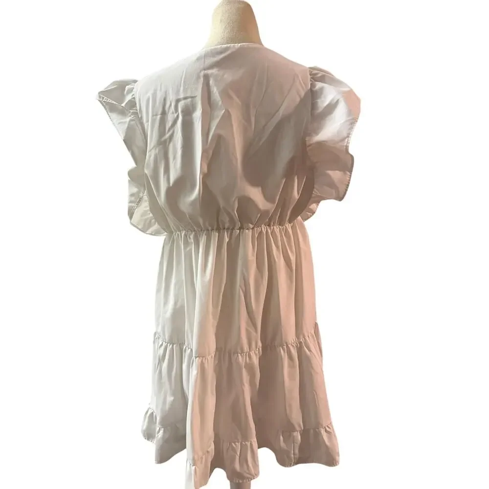 Abercrombie & Fitch White Ruffle Sleeve Tiered Mini Dress Women’s LP